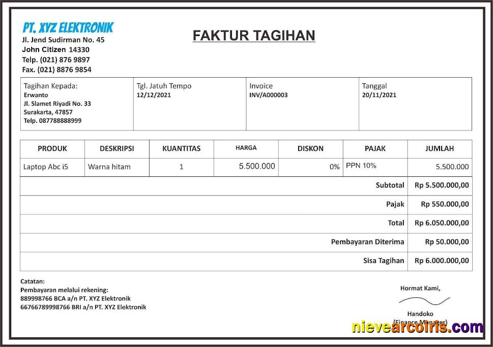 PT. XYZ elektronik paystub